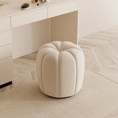 Modern Minimalist Pumpkin Round High Resilience Foam Solid Wood Vanity Stool For Bedroom