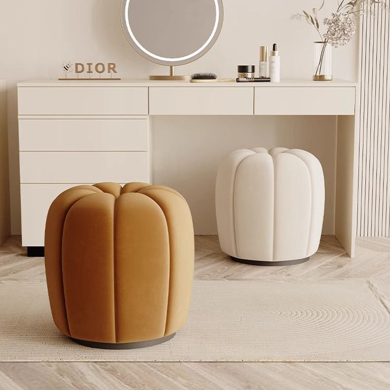 Modern Minimalist Pumpkin Round High Resilience Foam Solid Wood Vanity Stool For Bedroom