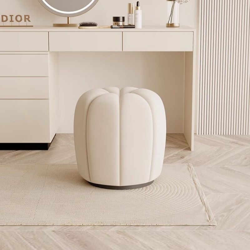 Modern Minimalist Pumpkin Round High Resilience Foam Solid Wood Vanity Stool For Bedroom