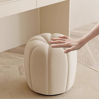 Modern Minimalist Pumpkin Round High Resilience Foam Solid Wood Vanity Stool For Bedroom