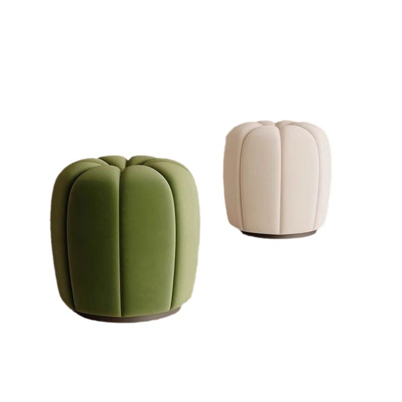 Modern Minimalist Pumpkin Round High Resilience Foam Solid Wood Vanity Stool For Bedroom