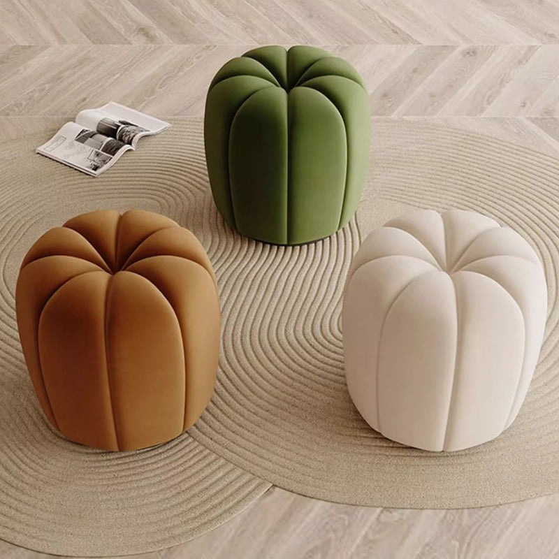 Modern Minimalist Pumpkin Round High Resilience Foam Solid Wood Vanity Stool For Bedroom