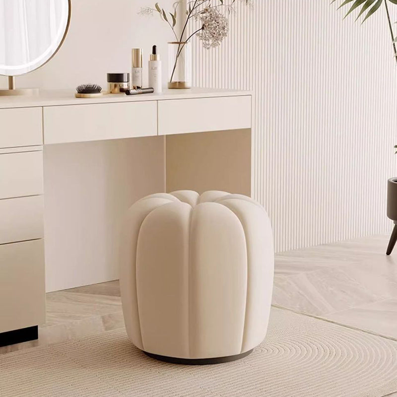 Modern Minimalist Pumpkin Round High Resilience Foam Solid Wood Vanity Stool For Bedroom