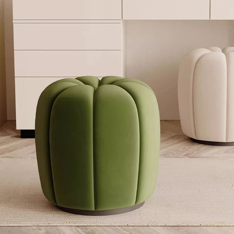 Modern Minimalist Pumpkin Round High Resilience Foam Solid Wood Vanity Stool For Bedroom