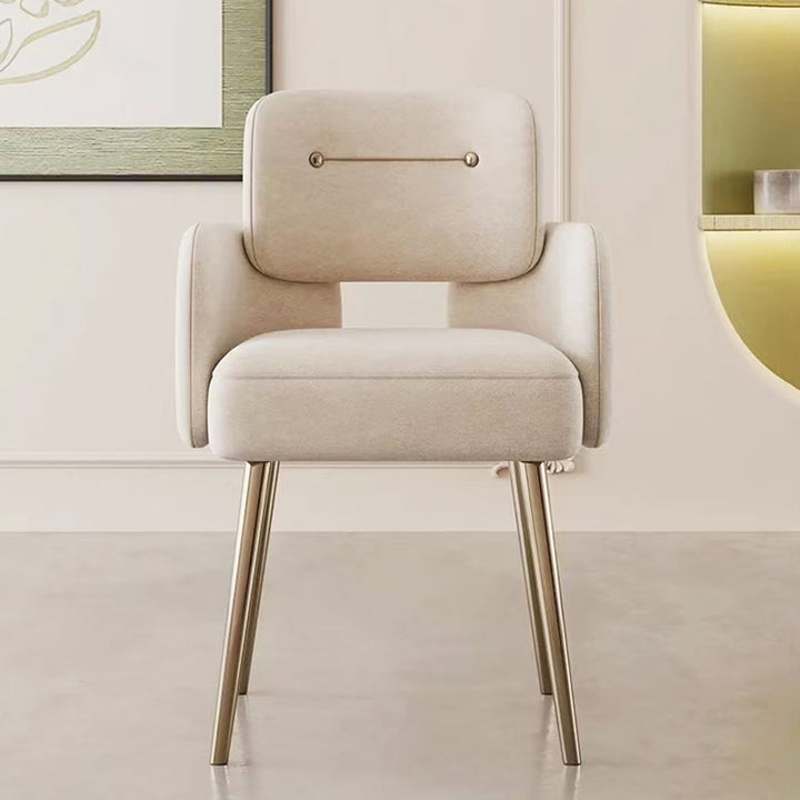Moderner halbkreisförmiger Esszimmerstuhl im Mid-Century-Stil mit Kissen, Samt, Schwamm und Edelstahl, mit Rückenlehne und Armlehnen, für das Esszimmer 