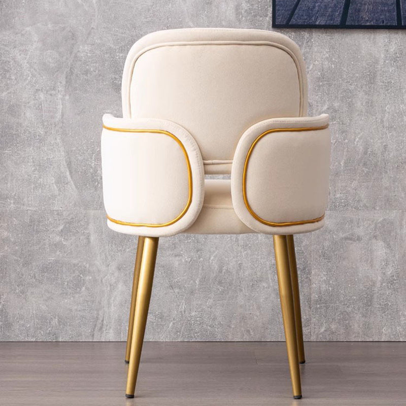 Moderner halbkreisförmiger Esszimmerstuhl im Mid-Century-Stil mit Kissen, Samt, Schwamm und Edelstahl, mit Rückenlehne und Armlehnen, für das Esszimmer 