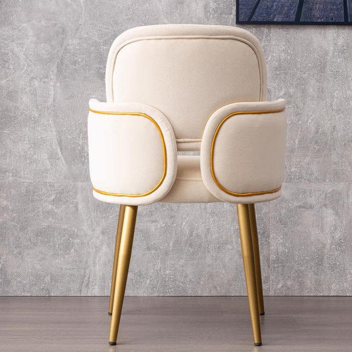 Moderner halbkreisförmiger Esszimmerstuhl im Mid-Century-Stil mit Kissen, Samt, Schwamm und Edelstahl, mit Rückenlehne und Armlehnen, für das Esszimmer 