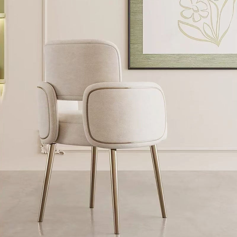 Moderner halbkreisförmiger Esszimmerstuhl im Mid-Century-Stil mit Kissen, Samt, Schwamm und Edelstahl, mit Rückenlehne und Armlehnen, für das Esszimmer 