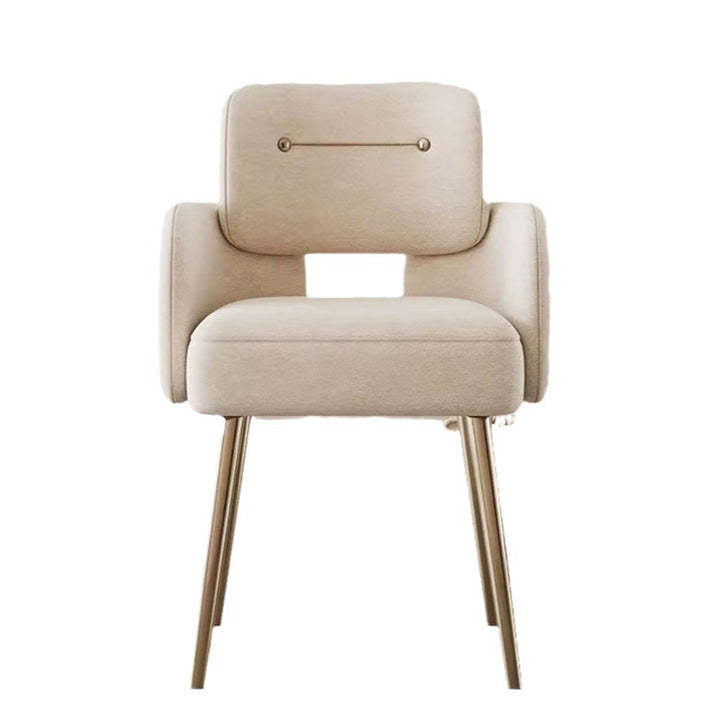 Moderner halbkreisförmiger Esszimmerstuhl im Mid-Century-Stil mit Kissen, Samt, Schwamm und Edelstahl, mit Rückenlehne und Armlehnen, für das Esszimmer 
