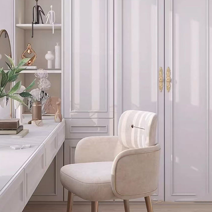 Moderner halbkreisförmiger Esszimmerstuhl im Mid-Century-Stil mit Kissen, Samt, Schwamm und Edelstahl, mit Rückenlehne und Armlehnen, für das Esszimmer 