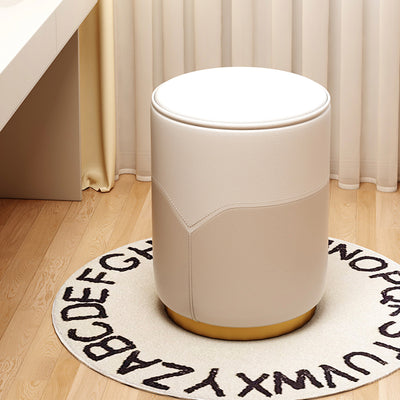 Modern Luxury Cylinder Leather Solid Wood Metal Vanity Stool For Bedroom