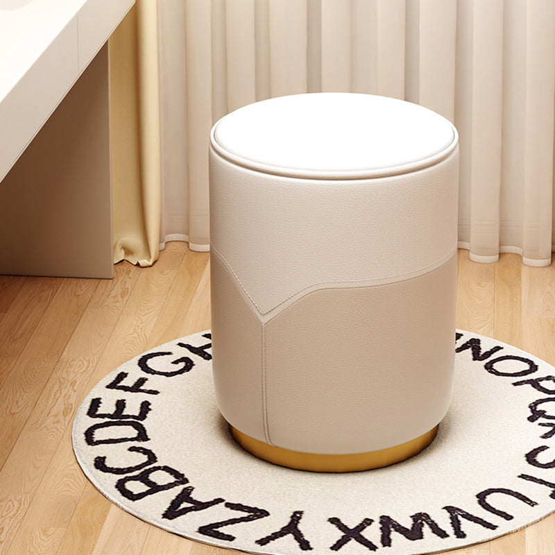 Modern Luxury Cylinder Leather Solid Wood Metal Vanity Stool For Bedroom