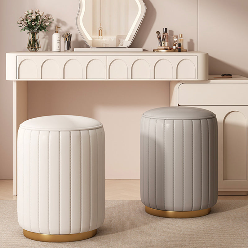Modern Luxury Cylinder Leather Solid Wood Metal Vanity Stool For Bedroom