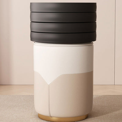 Modern Luxury Cylinder Leather Solid Wood Metal Vanity Stool For Bedroom