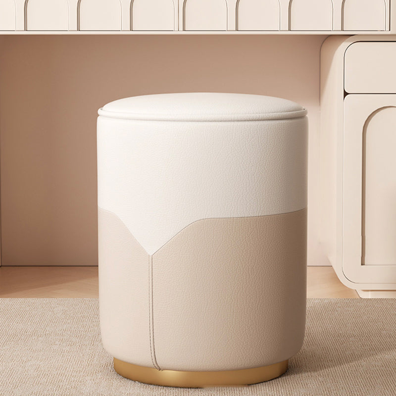 Modern Luxury Cylinder Leather Solid Wood Metal Vanity Stool For Bedroom