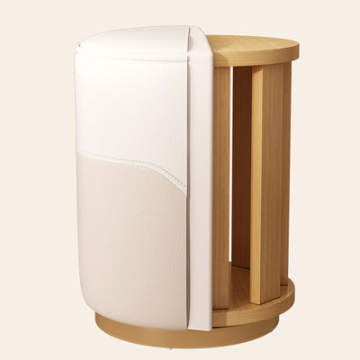 Modern Luxury Cylinder Leather Solid Wood Metal Vanity Stool For Bedroom