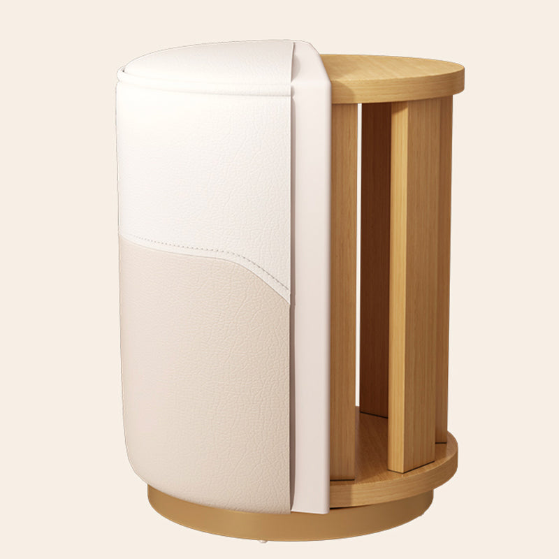 Modern Luxury Cylinder Leather Solid Wood Metal Vanity Stool For Bedroom