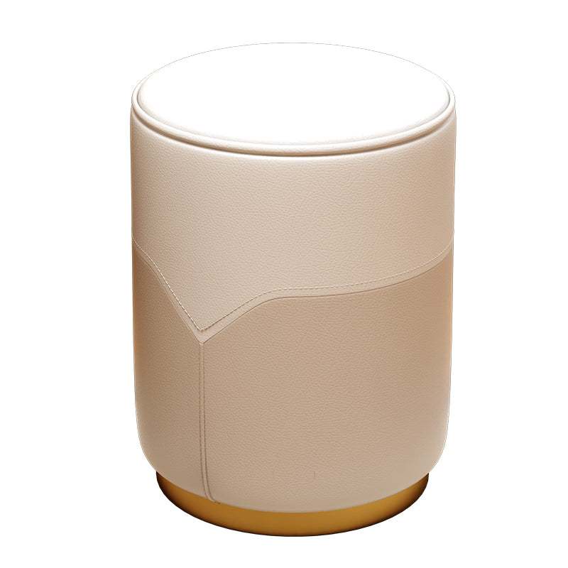 Modern Luxury Cylinder Leather Solid Wood Metal Vanity Stool For Bedroom
