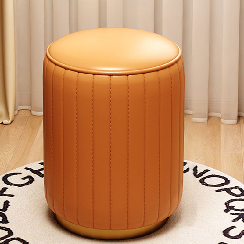 Modern Luxury Cylinder Leather Solid Wood Metal Vanity Stool For Bedroom