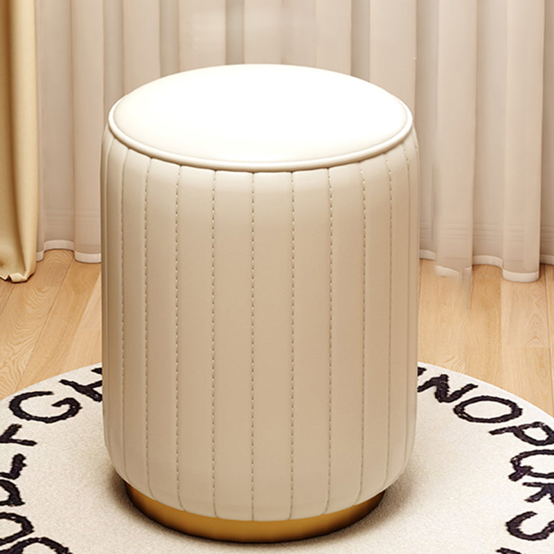 Modern Luxury Cylinder Leather Solid Wood Metal Vanity Stool For Bedroom