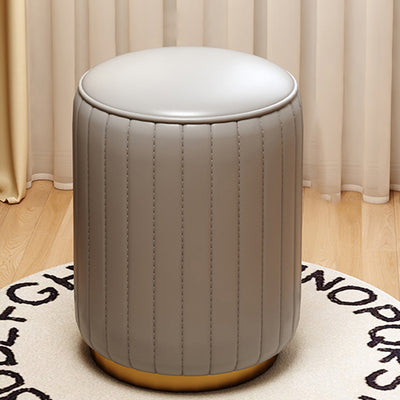 Modern Luxury Cylinder Leather Solid Wood Metal Vanity Stool For Bedroom