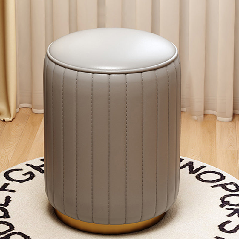 Modern Luxury Cylinder Leather Solid Wood Metal Vanity Stool For Bedroom