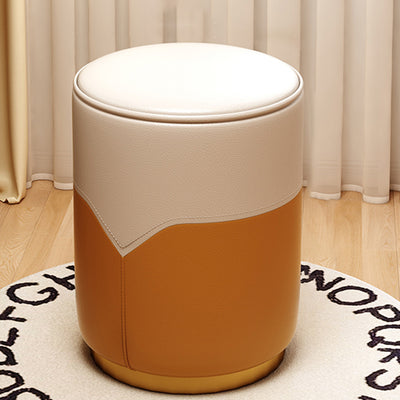 Modern Luxury Cylinder Leather Solid Wood Metal Vanity Stool For Bedroom