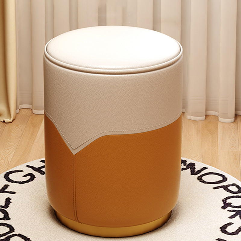 Modern Luxury Cylinder Leather Solid Wood Metal Vanity Stool For Bedroom