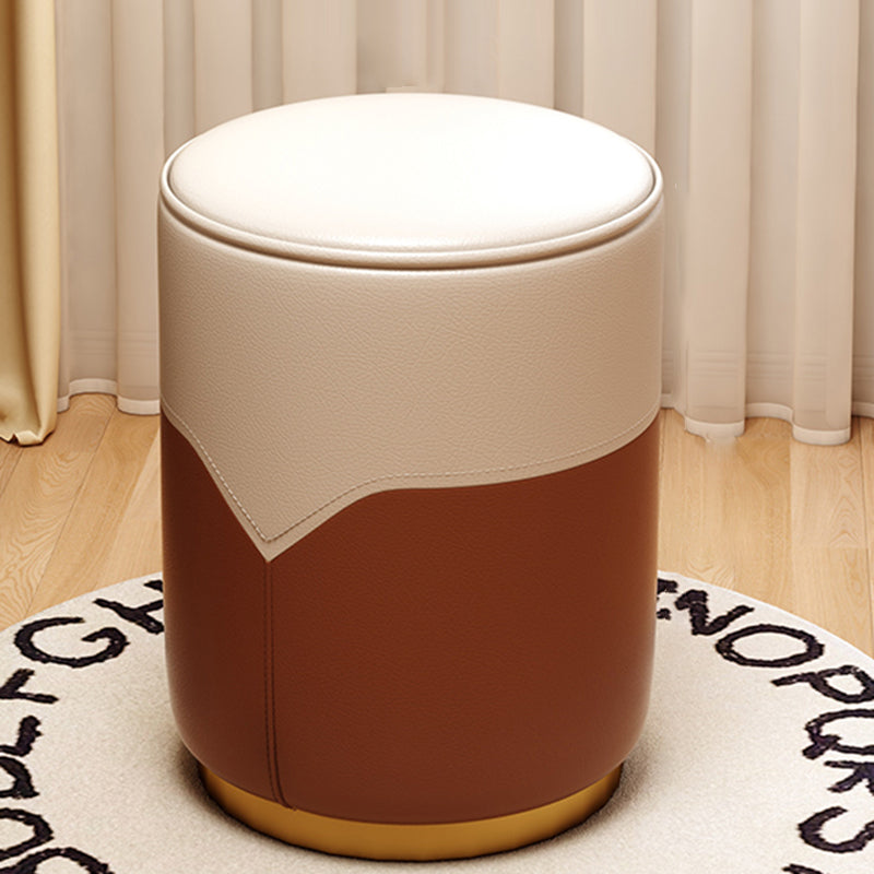 Modern Luxury Cylinder Leather Solid Wood Metal Vanity Stool For Bedroom