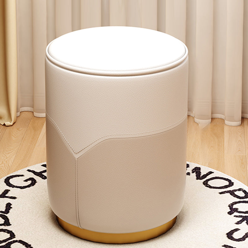 Modern Luxury Cylinder Leather Solid Wood Metal Vanity Stool For Bedroom