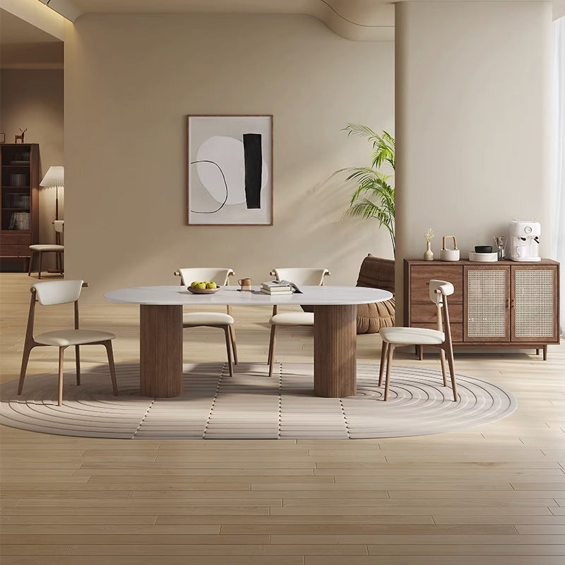 Modern Mid-Century Trapezoid Cushion Solid Wood Leather Sponge Dining Chair Backrest For Dining Room