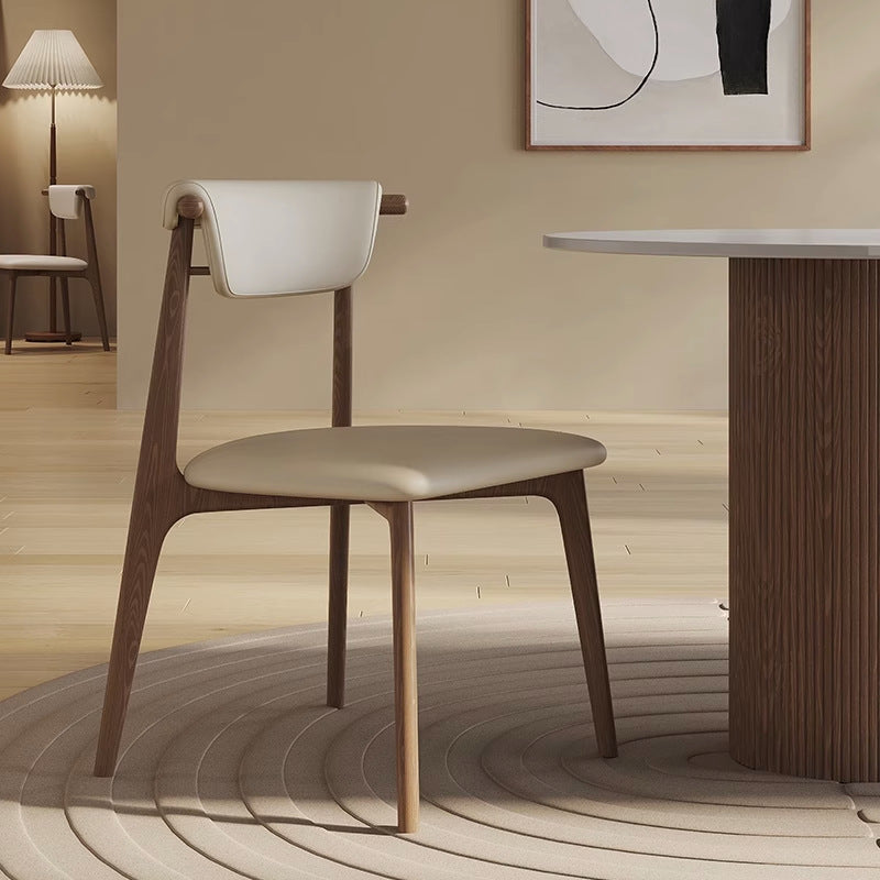 Modern Mid-Century Trapezoid Cushion Solid Wood Leather Sponge Dining Chair Backrest For Dining Room