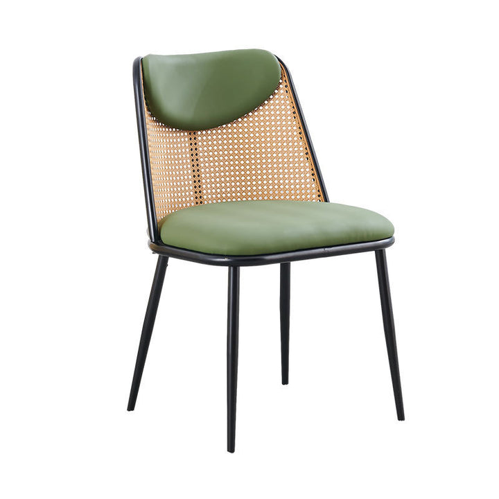 Zeitgenössischer trapezförmiger Esszimmerstuhl im Coastal-Stil mit Rückenlehne aus Kunst-Nappaleder, Eisen und Schaumstoff für das Esszimmer 