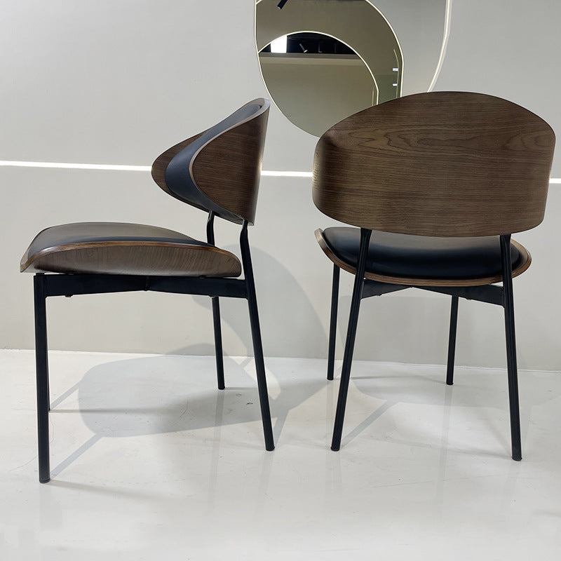 Modern Shabby Chic Oval Leather Solid Wood Carbon Steel Sponge Backrest For Dining Room