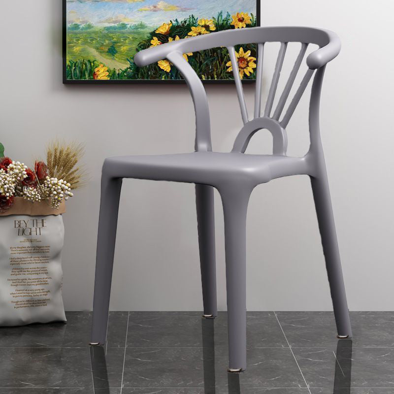 Modern Simplicity Curved Frame Plastic Dining Chair Backrest Armrest For Dining Room
