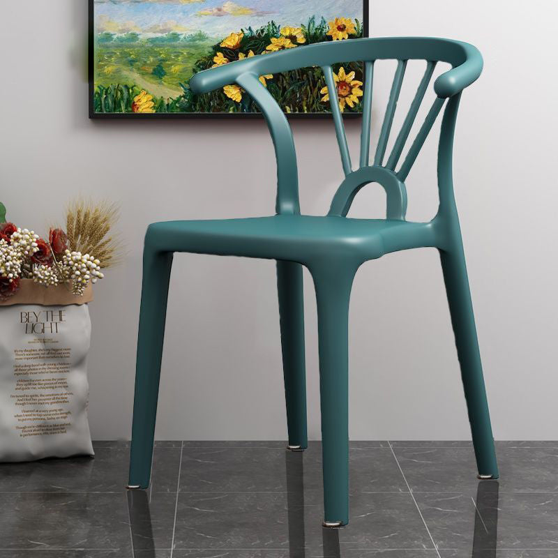 Modern Simplicity Curved Frame Plastic Dining Chair Backrest Armrest For Dining Room