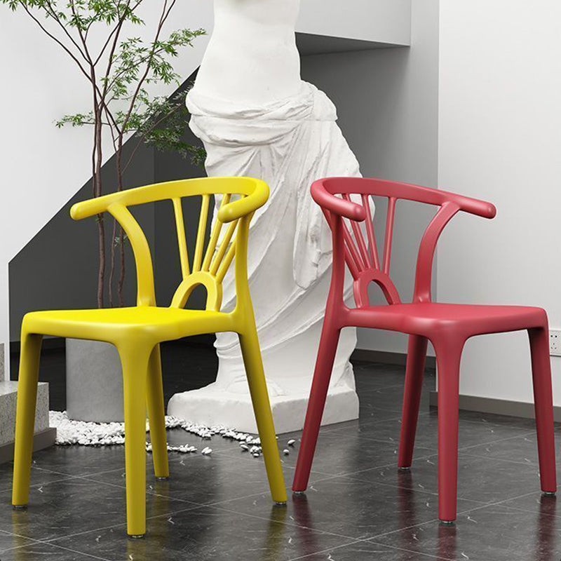 Modern Simplicity Curved Frame Plastic Dining Chair Backrest Armrest For Dining Room