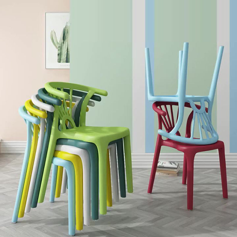 Modern Simplicity Curved Frame Plastic Dining Chair Backrest Armrest For Dining Room