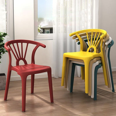 Modern Simplicity Curved Frame Plastic Dining Chair Backrest Armrest For Dining Room