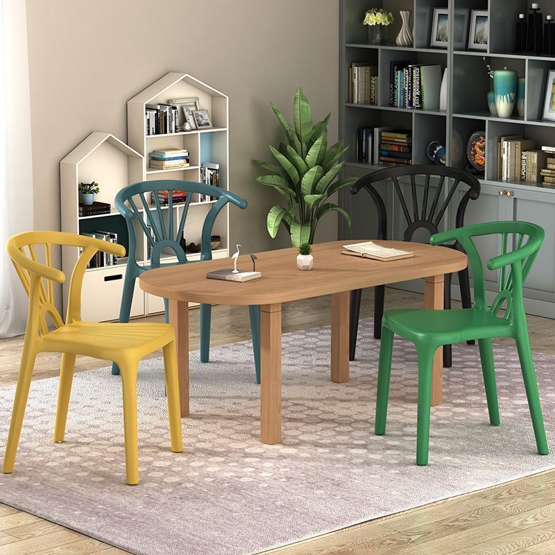 Modern Simplicity Curved Frame Plastic Dining Chair Backrest Armrest For Dining Room