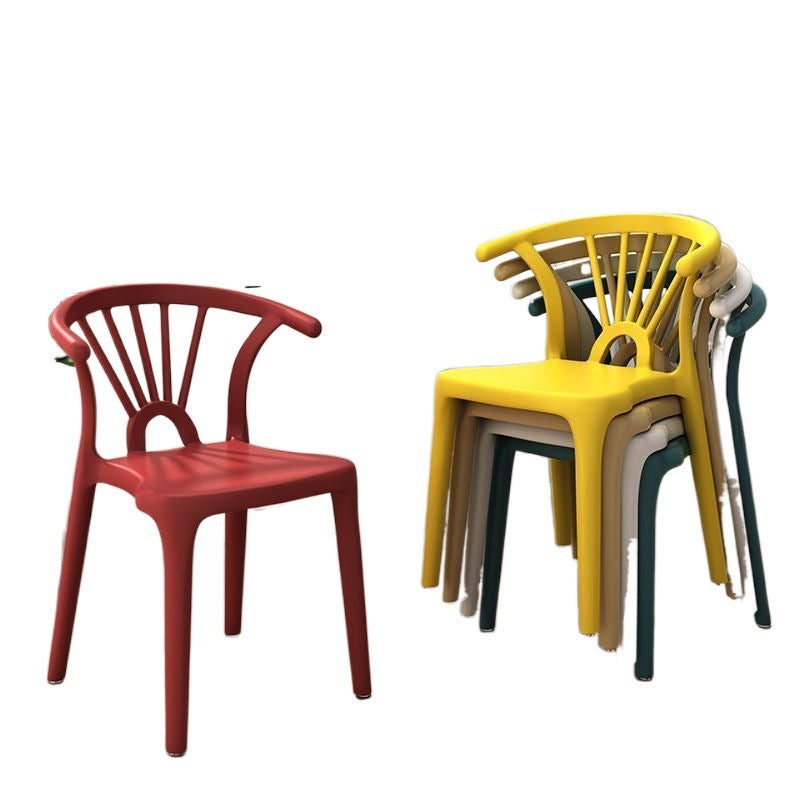 Modern Simplicity Curved Frame Plastic Dining Chair Backrest Armrest For Dining Room