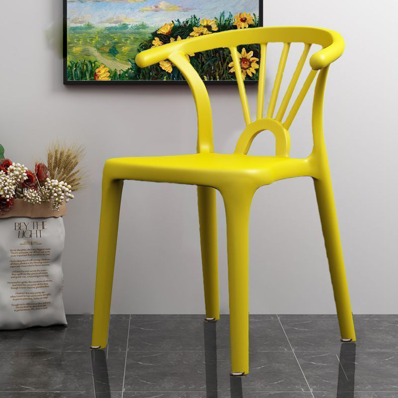 Modern Simplicity Curved Frame Plastic Dining Chair Backrest Armrest For Dining Room