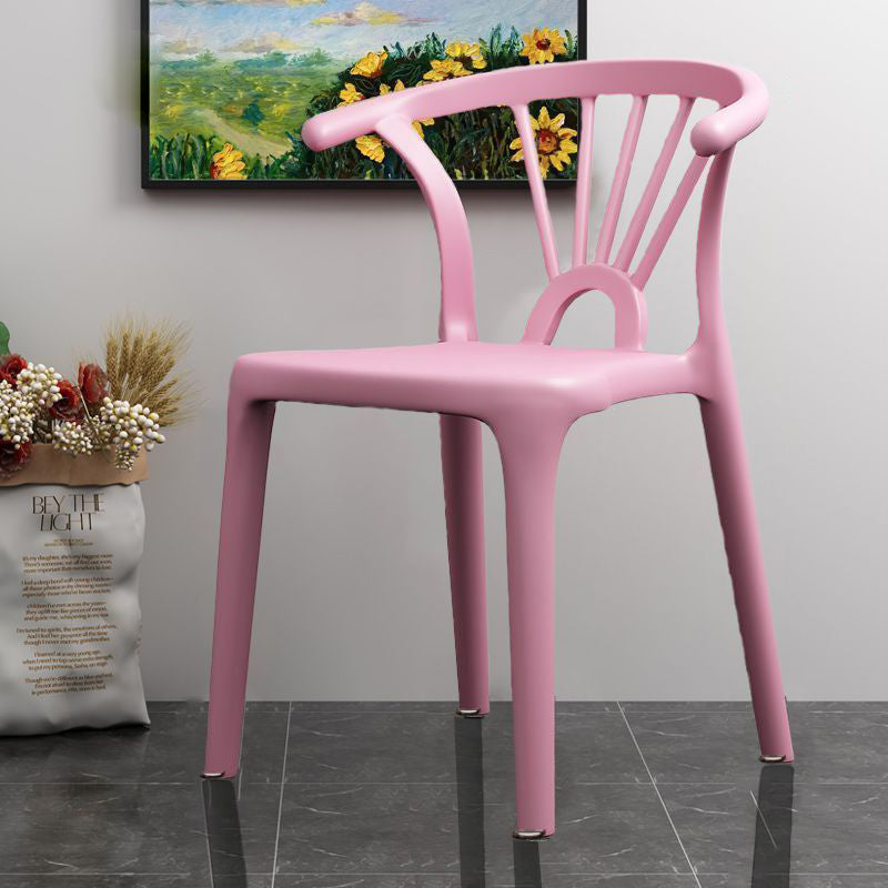 Modern Simplicity Curved Frame Plastic Dining Chair Backrest Armrest For Dining Room