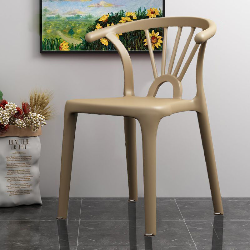 Modern Simplicity Curved Frame Plastic Dining Chair Backrest Armrest For Dining Room
