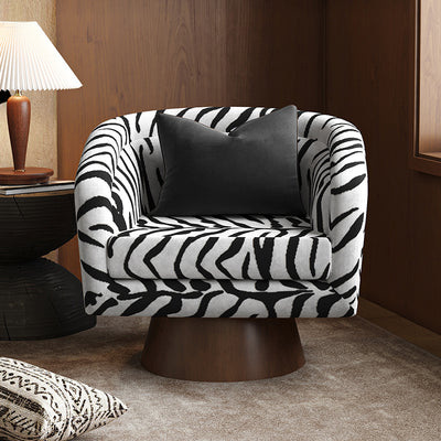 Modern Transitional Rotatable Tiger Fabric Solid Wood Metal Accent Chair Backrest Armrest For Living Room