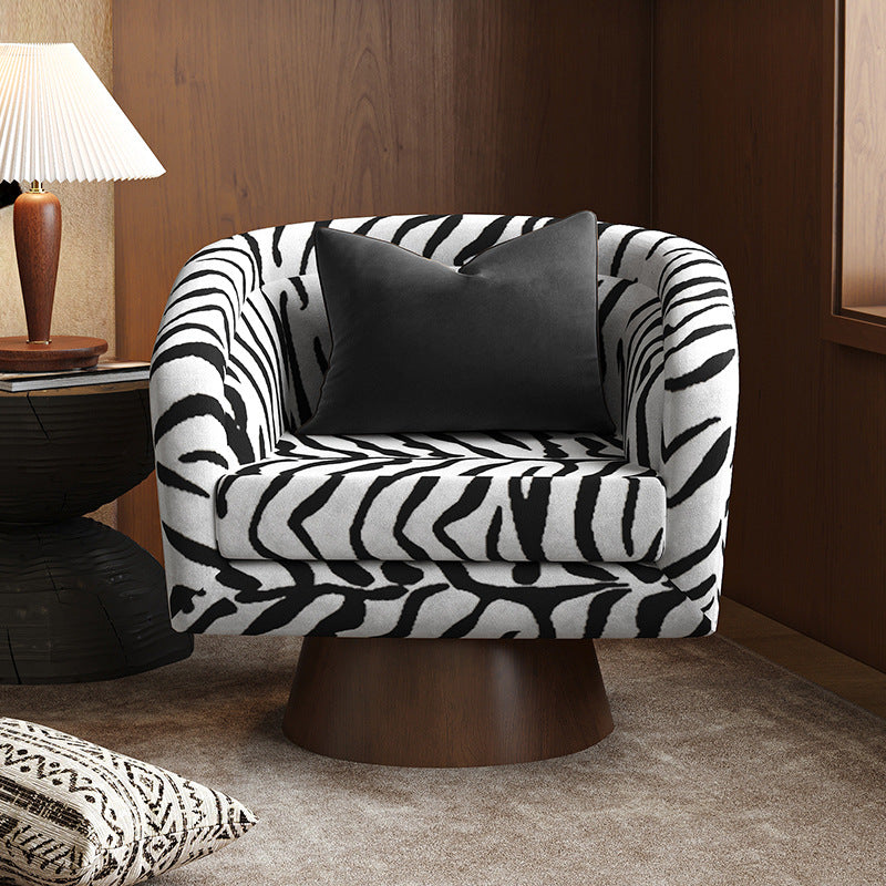 Modern Transitional Rotatable Tiger Fabric Solid Wood Metal Accent Chair Backrest Armrest For Living Room