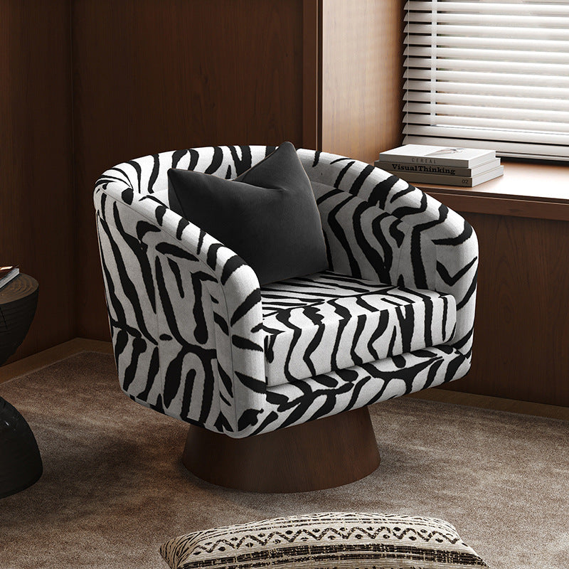 Modern Transitional Rotatable Tiger Fabric Solid Wood Metal Accent Chair Backrest Armrest For Living Room