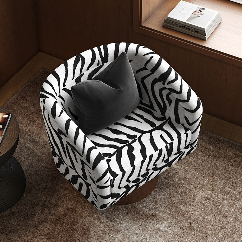 Modern Transitional Rotatable Tiger Fabric Solid Wood Metal Accent Chair Backrest Armrest For Living Room