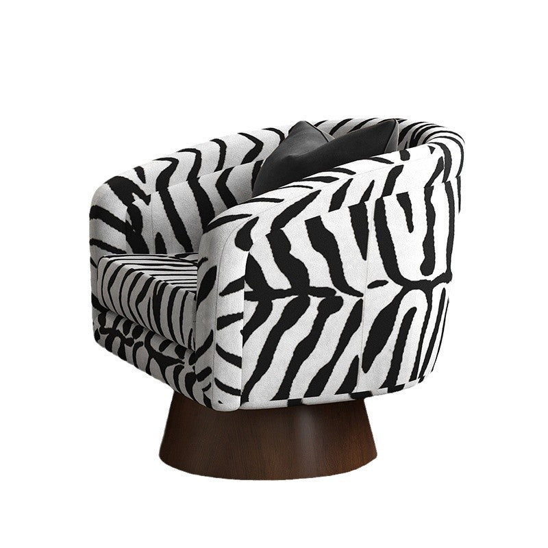 Modern Transitional Rotatable Tiger Fabric Solid Wood Metal Accent Chair Backrest Armrest For Living Room