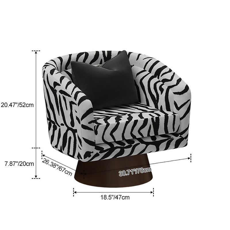 Modern Transitional Rotatable Tiger Fabric Solid Wood Metal Accent Chair Backrest Armrest For Living Room